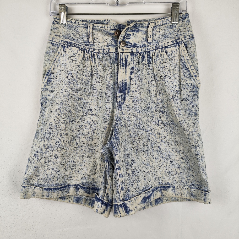 Vintage Lee Denim Shorts Womens 29 Blue Acid Wash Pleated Mom 8 In Inseam 80s